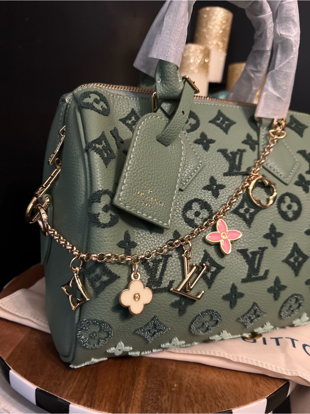 FASHION DESIGNER SAGE GREEN Monogram Satchel-NWOT - Picture 4 of 13